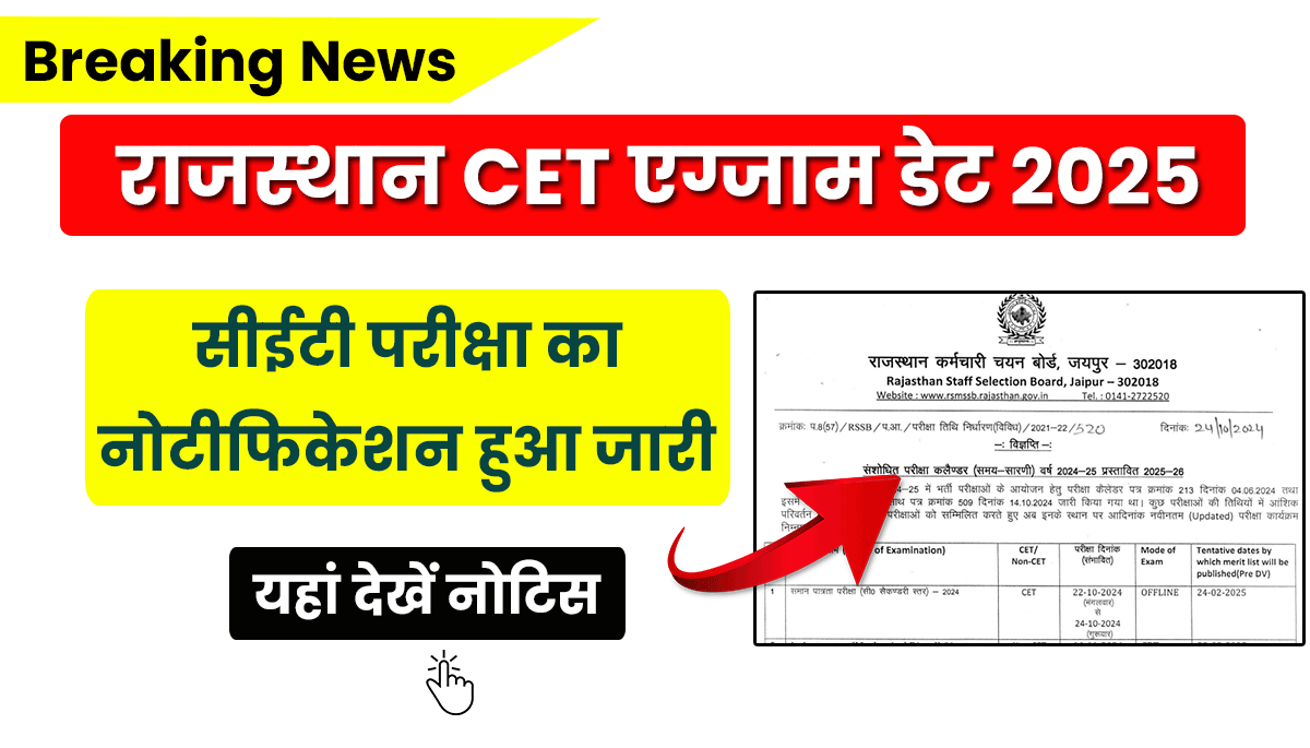 Rajasthan CET Exam Date 2025