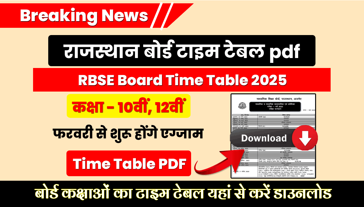 RBSE Board Exam Time Table 2024